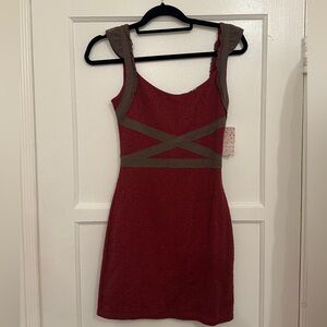 Free People Elegant Red and Brown Dress Back Cut Out